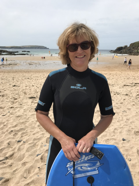 Mrs Edbrooke loves body-boarding in Cornwall